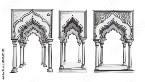 Architectural Elegance: A set of intricate arches, reminiscent of ancient design, stands as a testament to structural grace, revealing detailed artistry