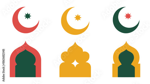 Symbol of Faith and Tradition: A vibrant collection of religious symbols, capturing the essence of cultural heritage, with crescent moons and star. Celebrating faith, beliefs, and shared heritage.