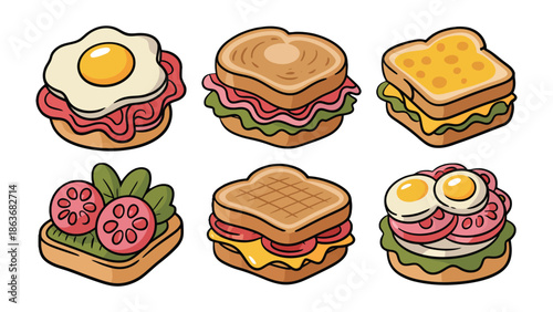 Sandwich Assortment: A diverse ensemble of appetizing sandwiches, artfully arranged to showcase culinary creativity and flavor combinations, is ready for a hearty meal or light bite.