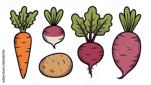 Fresh Harvest Bounty: A vibrant assortment of freshly picked root vegetables, bursting with natural colors and textures, showcasing the diversity of the garden. 