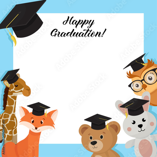 Kid's graduation design animals character with academic hat in background kindergarten design