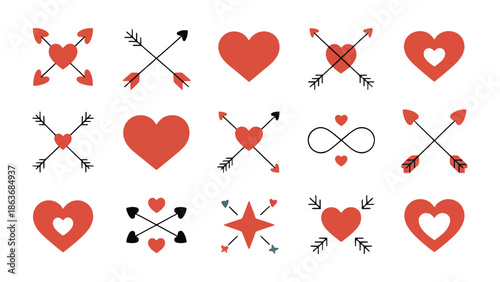 Love Symbols Set: A curated collection of hearts and arrows, symbolizing love, passion, and affection. Each design is a unique expression of romance and emotion. 