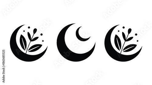 Moon Crescents: Simple yet elegant, the image depicts a set of crescent moons. Each moon features artistic floral elements, creating a soothing and balanced aesthetic