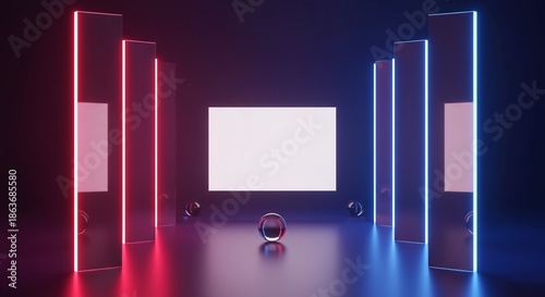 Conceptual image showing an abstract system of mirrors repeating a central blank space, illustrating isolated information and repetitive feedback, uniformity, closed, conceptual