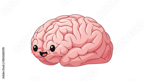 Fotografía Cute Kawaii Cartoon Brain Character Illustration with a Smiling Face Isolated on