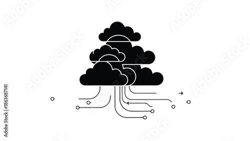 Conceptual illustration of a cloud tree with digital connections symbolizing data and technology
