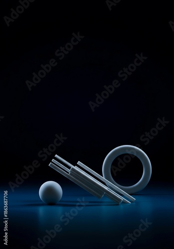 Repeating geometric shapes and structured patterns contrasted with expansive negative space, illustrating balanced visual cadence, series, dimension, emptiness