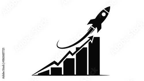 Rocket launching upwards on a rising graph, symbolizing growth and success.