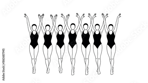 Elegant line art of synchronized swimmers in perfect harmony