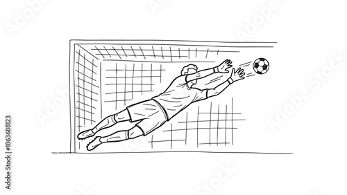 Dynamic goalkeeper save in action drawing