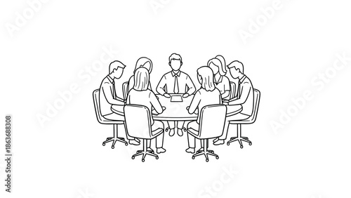 Business meeting outline: professional team discussion with linear design