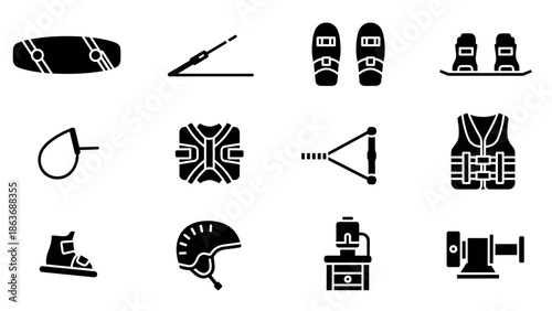 Wakeboarding and watersport equipment silhouette collection