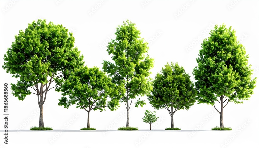 Obraz premium Green Trees on White Background, Isolated Collection, Nature Concept