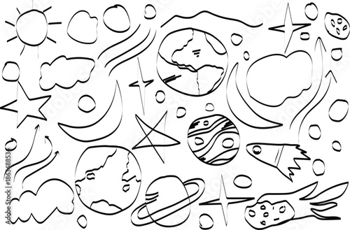 Cute Hand-Drawn Universe Doodle Seamless Pattern Vector Illustration
