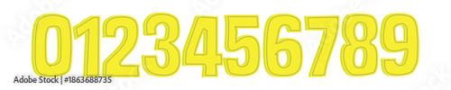 3d Style zero to nine yellow color numbers art design with white background. 