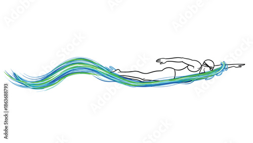 Dynamic line art of swimmer with vibrant water effect
