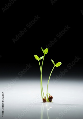 Delicate plant growth emerging from a smooth, bright empty surface, symbolizing potential, new beginnings, opportunity, and natural purity, natural, beginning, emerging