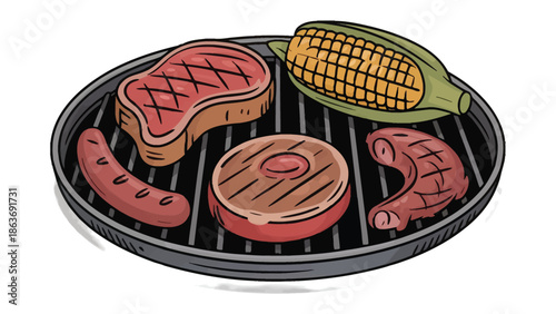 Grilled Delights: An enticing overhead view of various grilled food items, each perfectly seared and ready to tantalize the taste buds, promising a symphony of flavor in every bite.