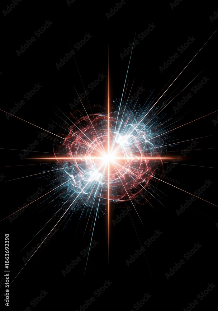 Fototapeta premium Abstract visualization illustrating the fundamental quantum mechanical concept of wave particle duality in physics and cosmology and structure, stream, cosmology, molecular