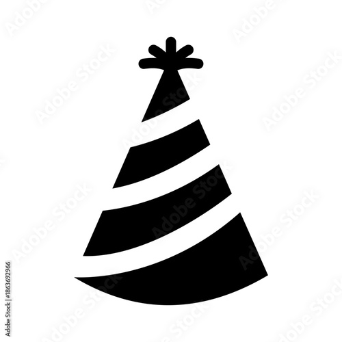 Party hat silhouette vector, birthday cone cap icon