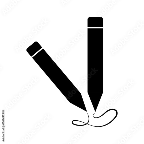 Minimalist two pencils drawing scribble line silhouette vector icon