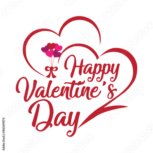 Elegant Happy Valentine’s Day Heart Theme Vector Design Isolated on White