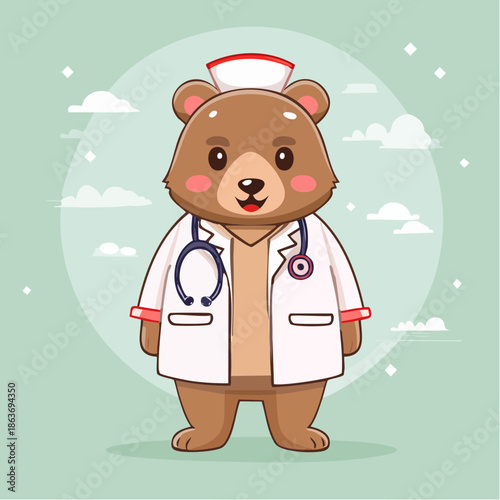 Cartoon Bear Doctor Medical Professional Character.