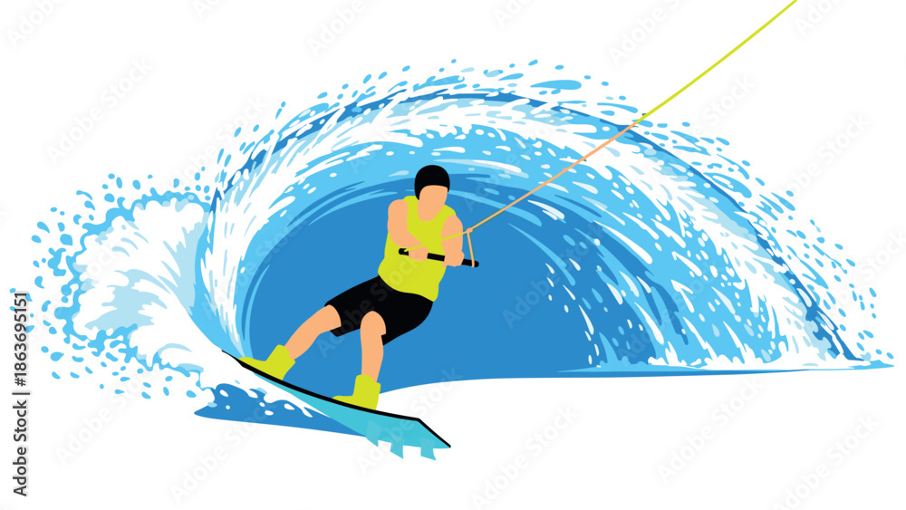 Fototapeta premium Dynamic wakeboarding adventure with splashes and spiraling waves