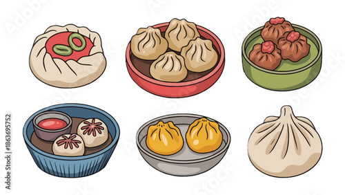 Delicious Dim Sum Array: A vibrant array of diverse dim sum dishes are presented in this image, representing the rich culinary tradition of the East. Explore this delightful, diverse.