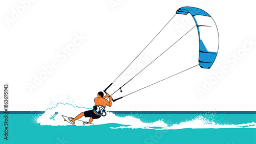 Dynamic kiteboarding adventure on turquoise waters