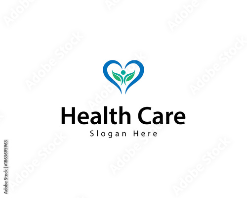 Health Care with Heart Logo Design. A compassionate logo design featuring a people and heart symbol.