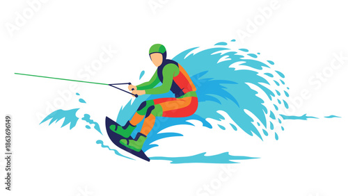 Colorful wakeboarding adventure with dynamic splash in flat design