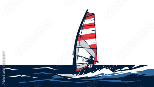 Dynamic windsurfing adventure at sea in bold graphic style
