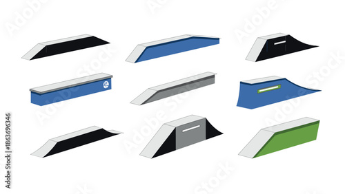 Collection of isometric skate park elements