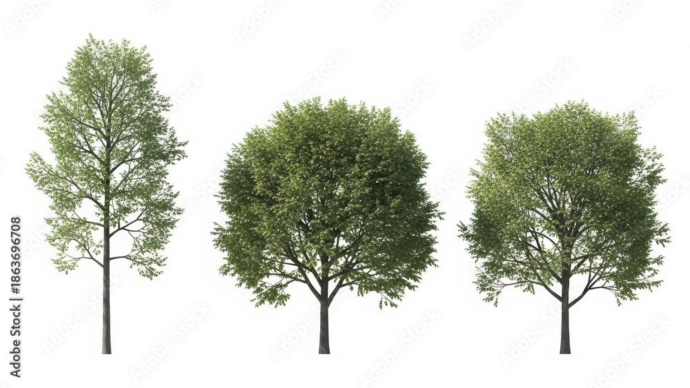 Obraz premium Isolated Trees on White Background, Cutout Green Foliage, Ecosystem Elements