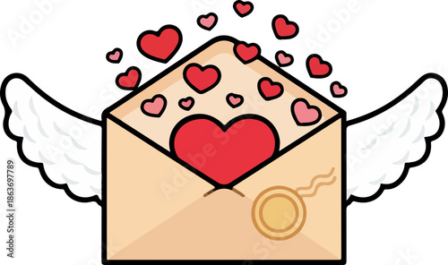 Flying love letter with hearts