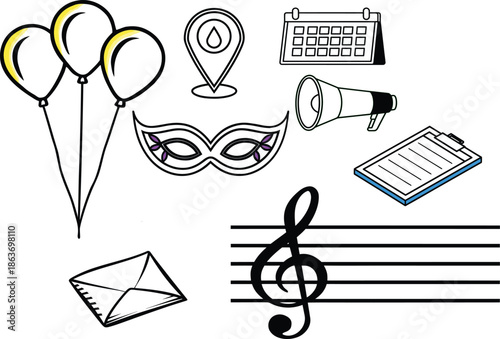 Party and music celebration elements