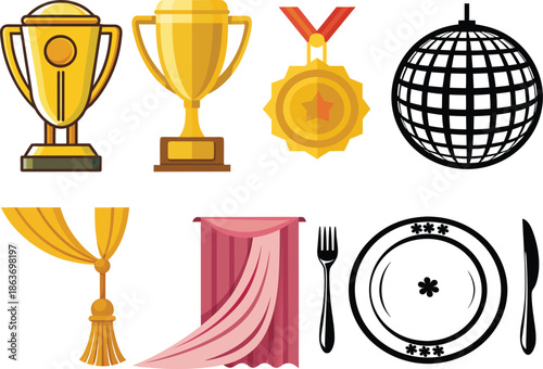 A collection of awards and dining icons for recognition and celebration