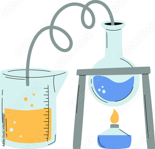 Chemistry experiment with laboratory glassware