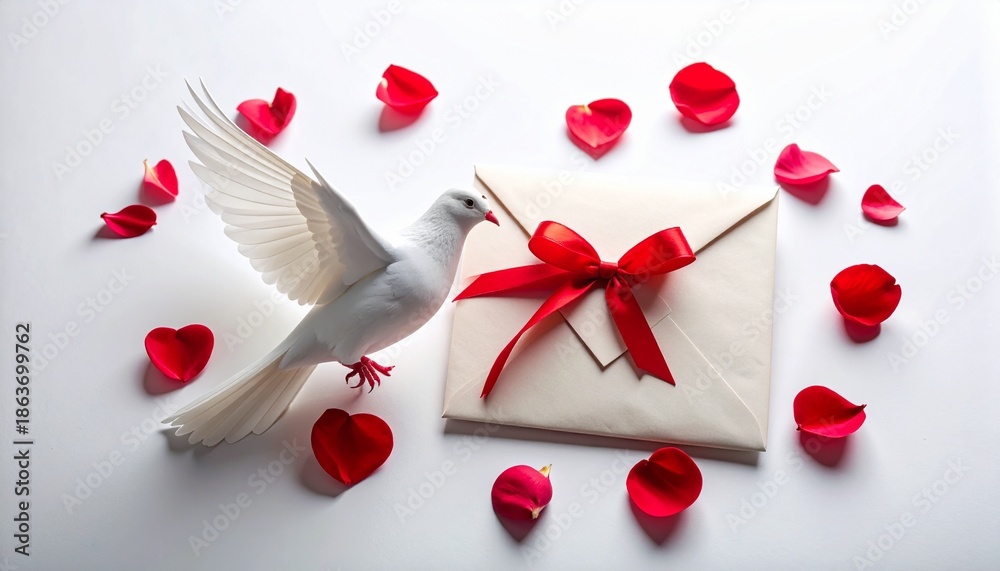 custom made wallpaper toronto digitalWhite dove with open envelope and red rose petals, romantic composition
