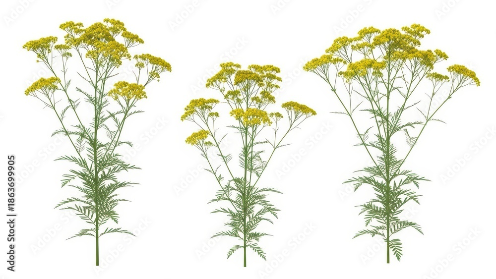 Naklejka premium Tansy Flowers Isolated on White - Tanacetum Vulgare, Medicinal Plant, Wildflower