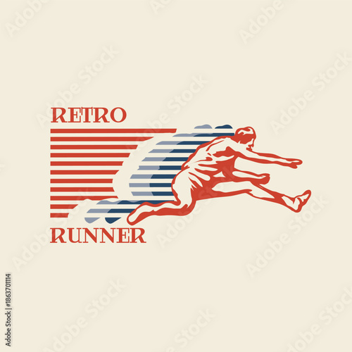 Olympic Hurdles Runner In Vintage Design 90's Dynamic Motion Perfect for Print, Apparel, etc