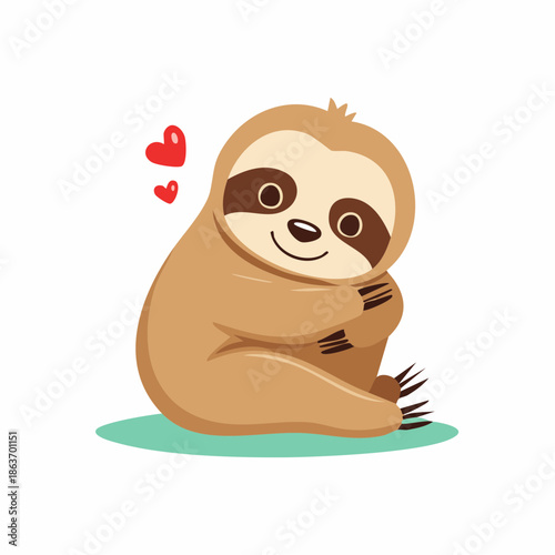 Adorable Cartoon Sloth with Heart Symbols.