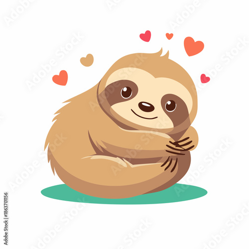 Smiling Cartoon Sloth with Hearts.