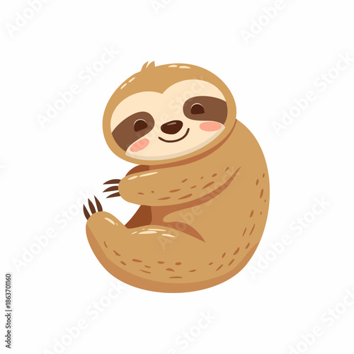 Adorable Cartoon Sloth with Cute Facial Expression.
