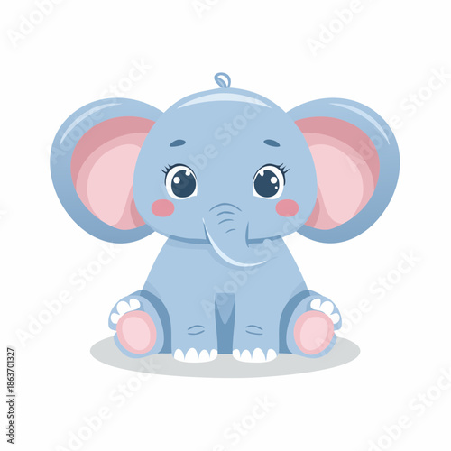 Adorable cartoon baby elephant with big eyes and pink ears.
