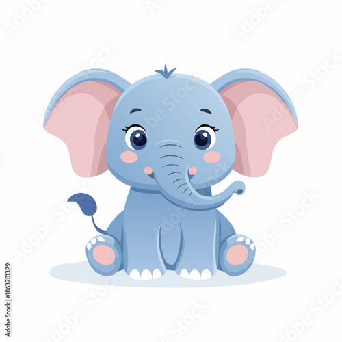 Cute cartoon blue elephant with large ears and smiling face.