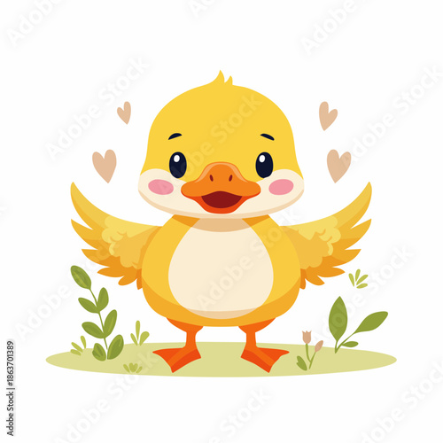 Happy Cartoon Duckling with Open Wings.