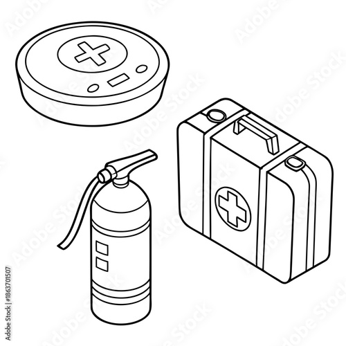 Minimal Line Art Icons for Home Safety and Security