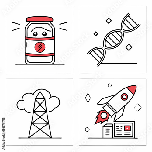 Set of 6 Minimal Abstract Food Jar and Pantry Icons